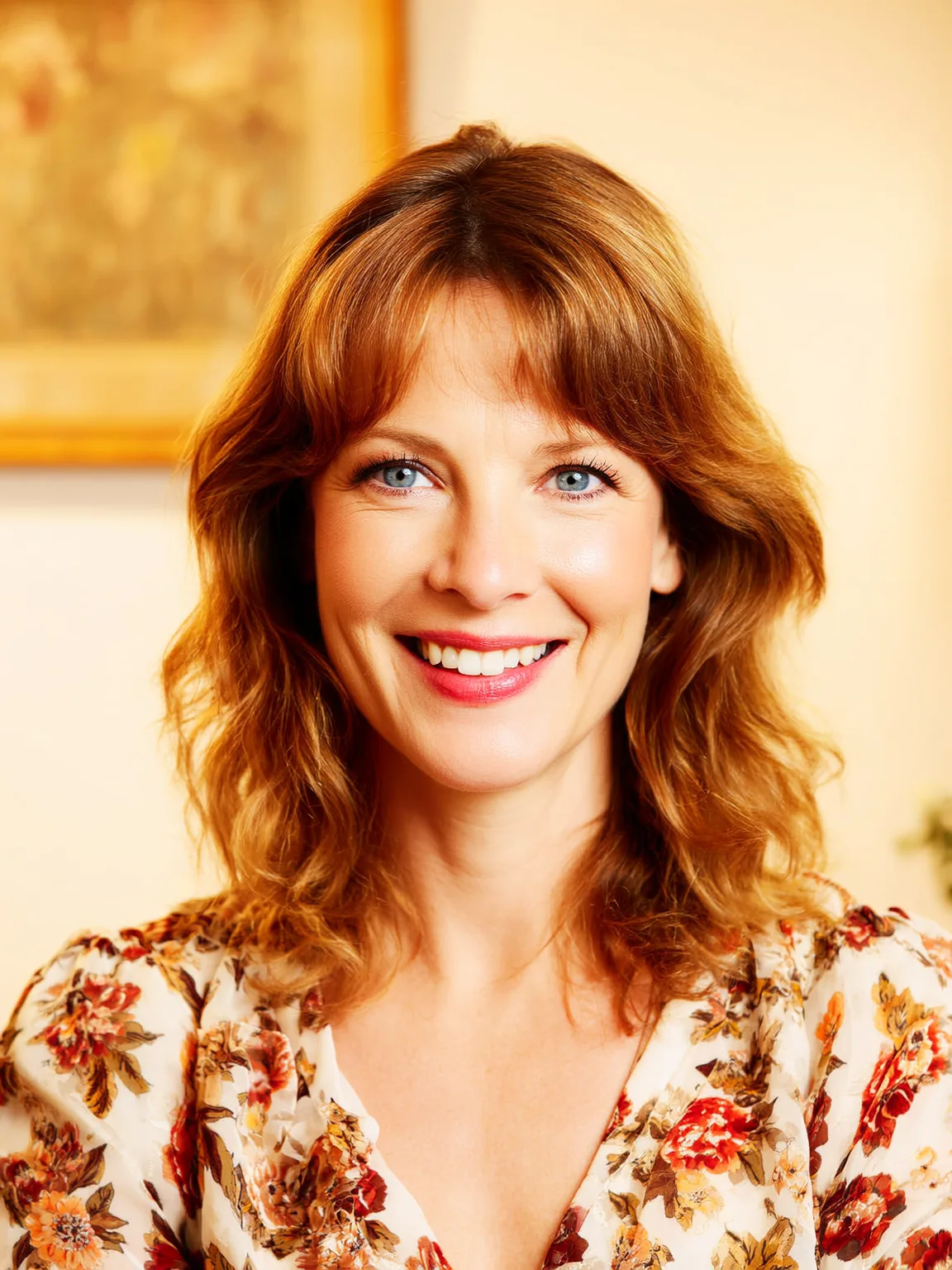 Rich Copper Brown Textured Layers with Curtain Bangs